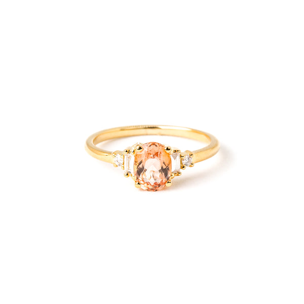 Ring with Oval Imperial Topaz (1.035 ct) and Diamonds, Solid 14k Gold | ONE-OF-A-KIND