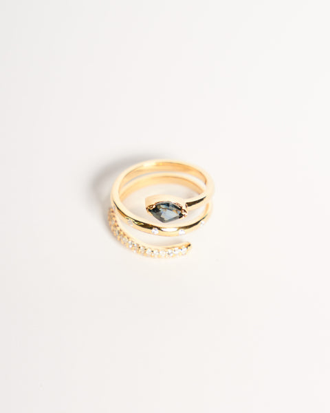 Diamond & Gemstone Spiral Ring No. 1 - Teal Sapphire, Solid 14k Gold | ONE-OF-A-KIND