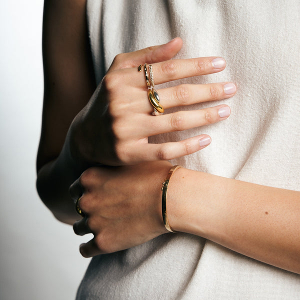 Oval Bangle with Safety Clasp, Solid 14k Gold