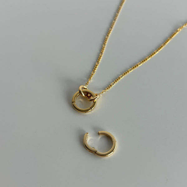 Round Charm Connector Necklace, Solid 14k Gold