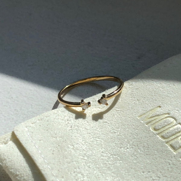 Open Ring with Diamonds, Solid 14k Gold