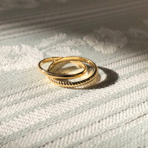 Interlocked Twist and Half Round Band Rings, Solid 14k Gold