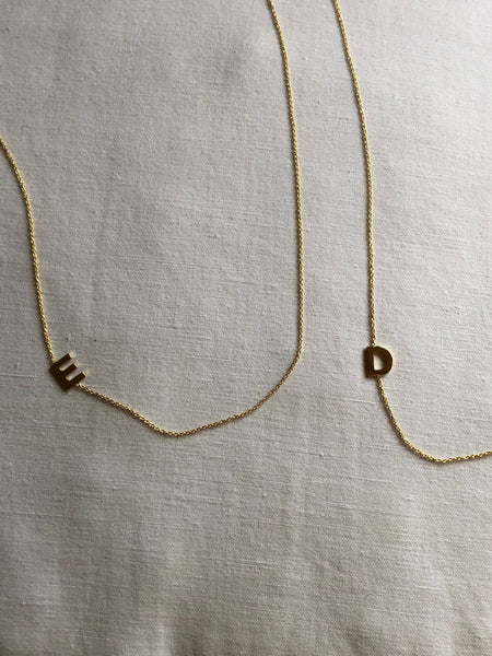 Slanted Initial Necklace, Solid 18k Gold